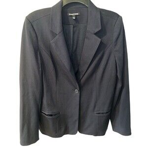 41 Hawthorn Jacket Womens L Blue Ponte Blazer Knit Single Button Contrast Cuff